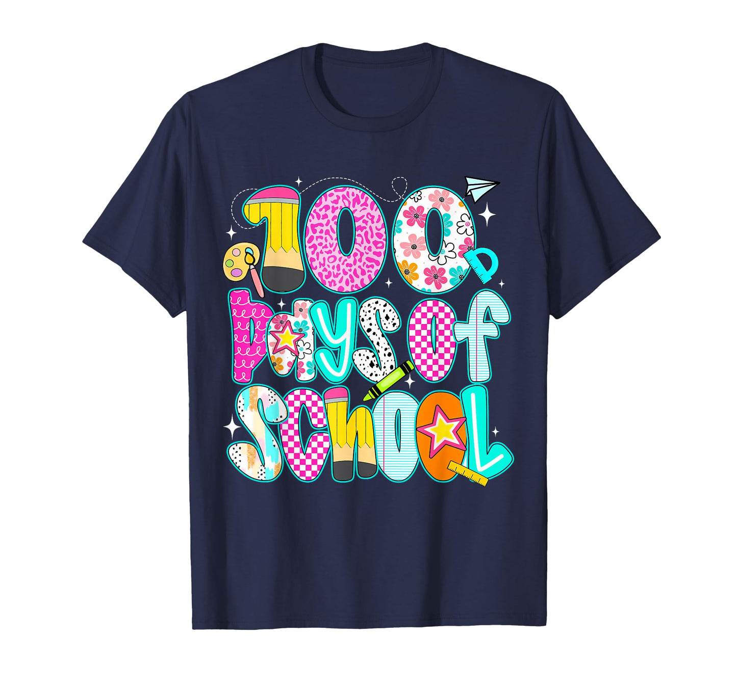 Preppy Floral Pencil 100 Days of School Teacher Student T-Shirt