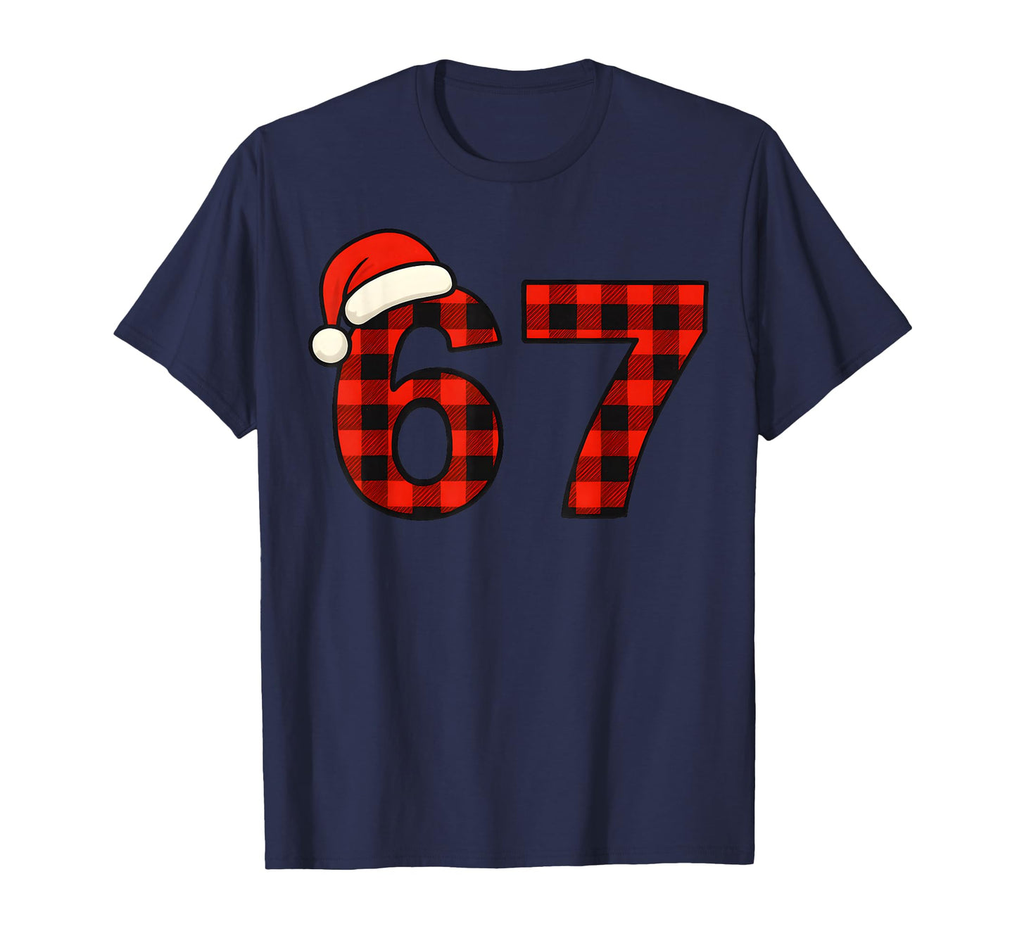 67 Christmas Funny Six Seven Meme Brainrot Plaid Santa Boys T-Shirt