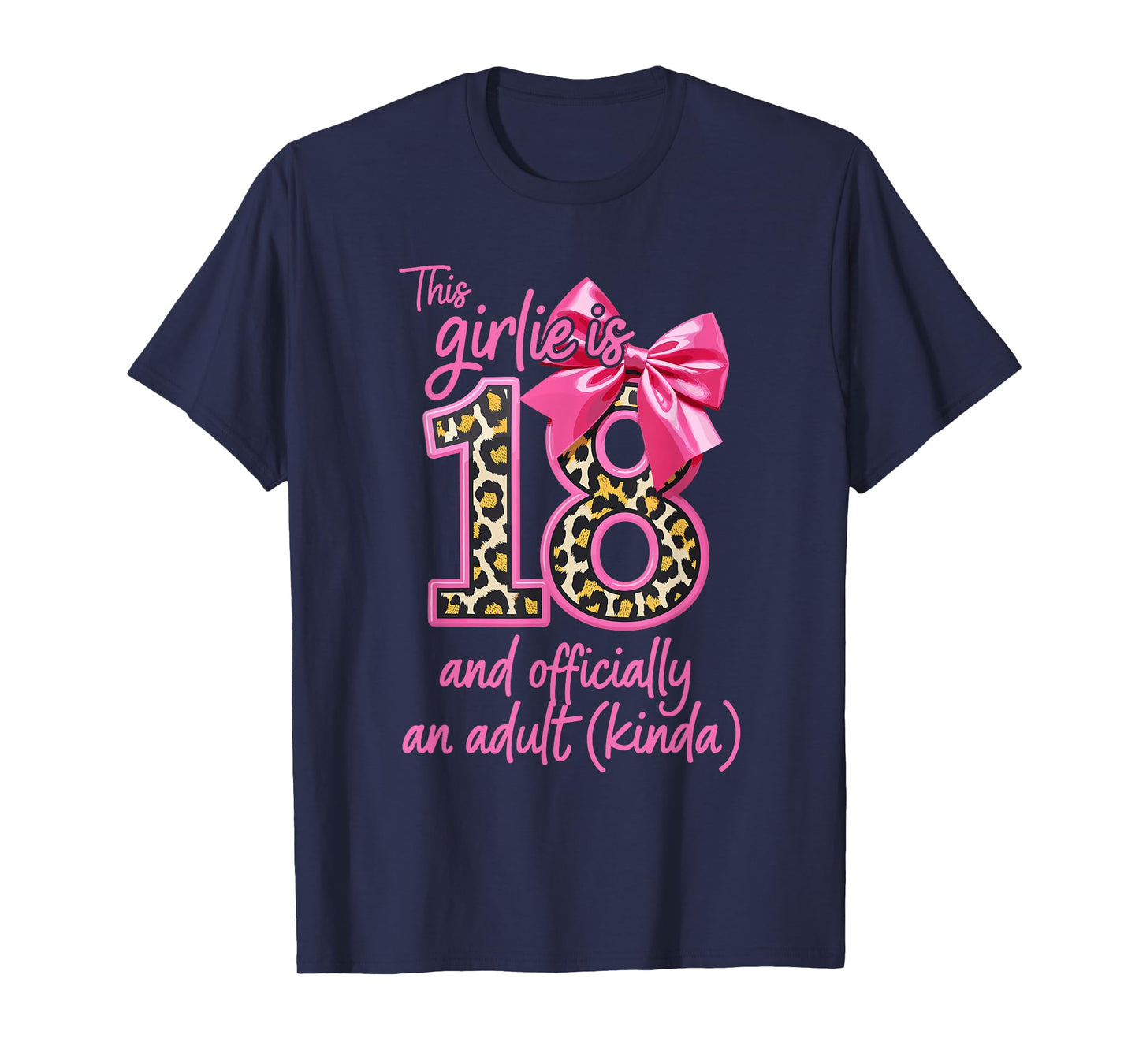 18th Birthday Girl Leopard Print Pink Bow Cute T-Shirt