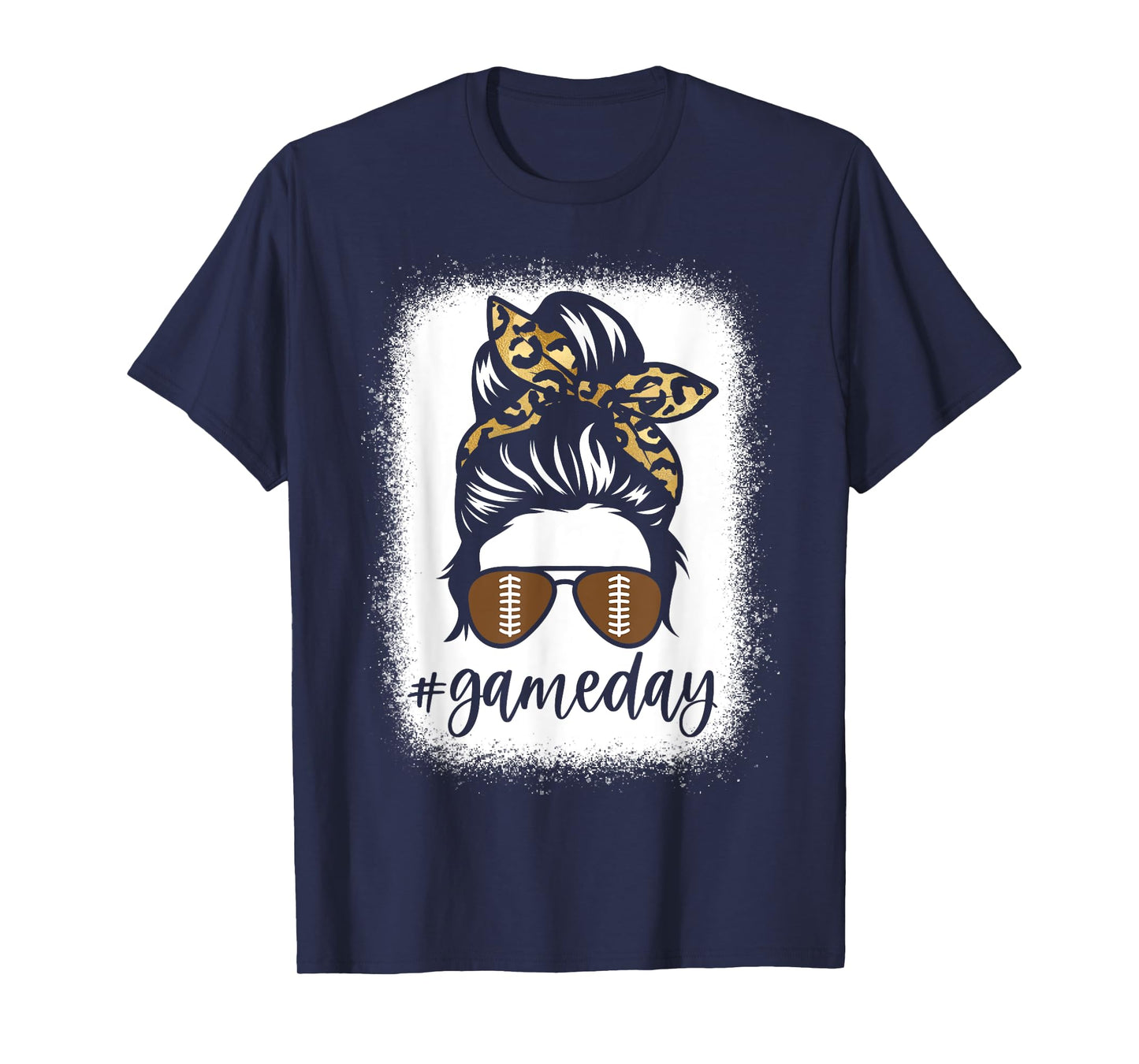 Game Day American Football Messy Bun Leopard Women Girls T-Shirt