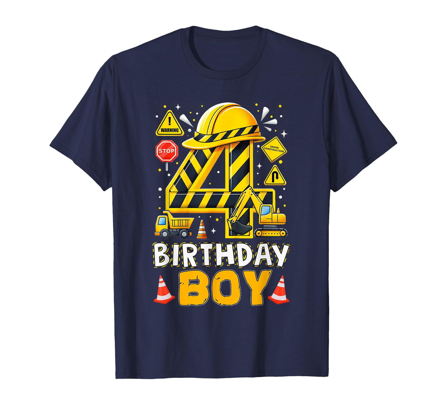 Construction 4 Year Old Birthday Boy 4Th Birthday Excavator T-Shirt