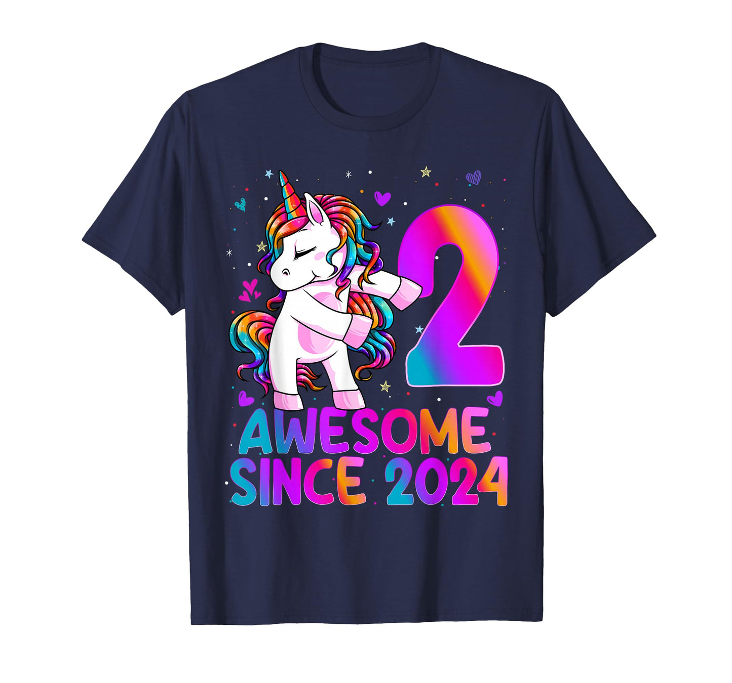 2 Year Old Girl Awesome Since 2024 Unicorn 2nd Birthday Girl T-Shirt