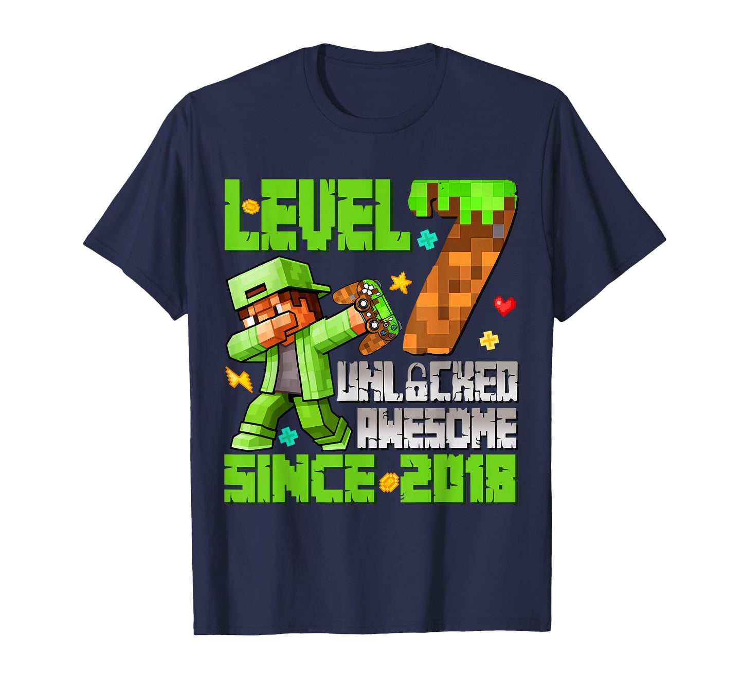 Level 7 Unlocked Awesome Since 2018 7th Birthday Game Pixel T-Shirt