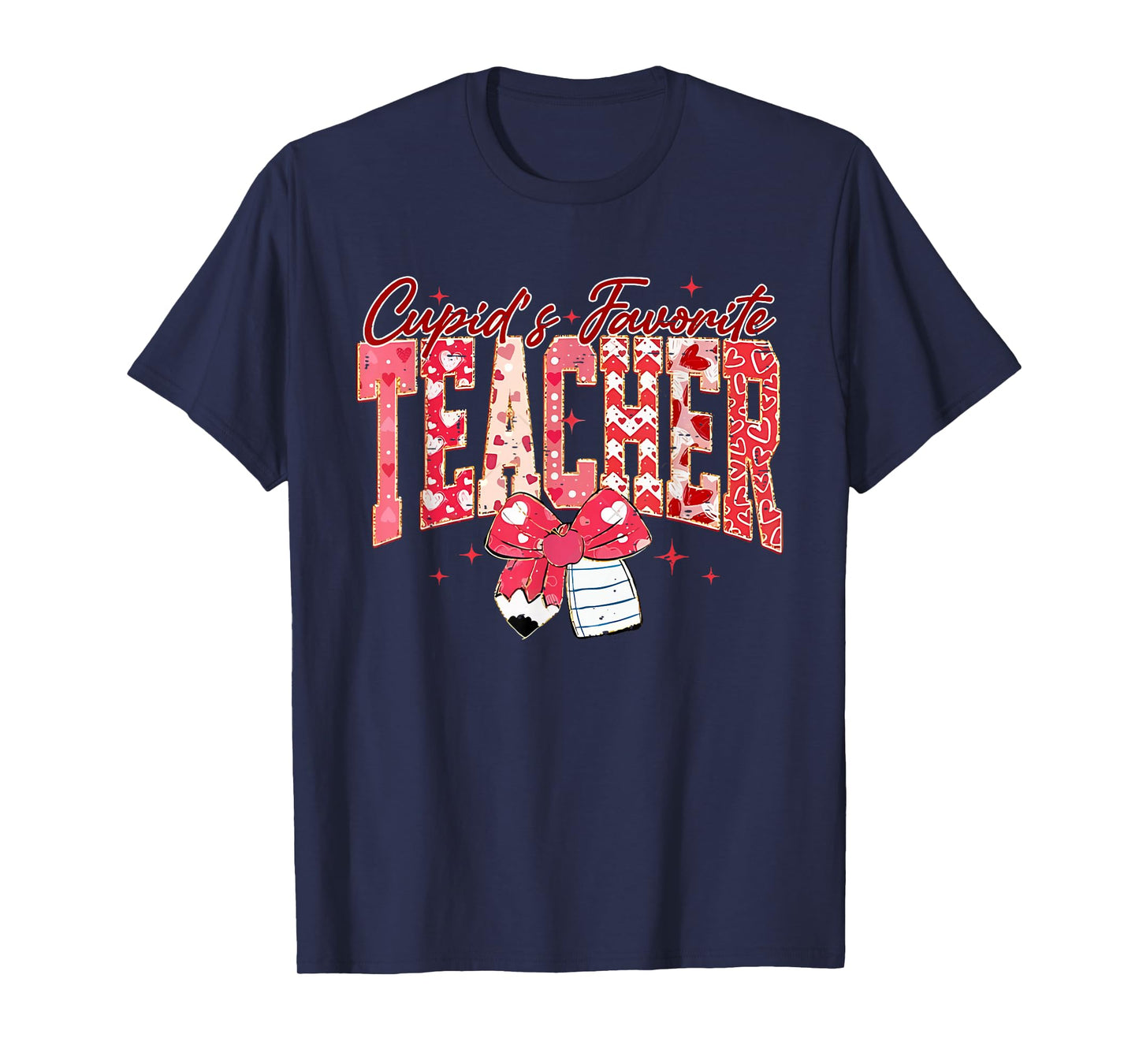 Coquette Bow Pencil Cupid's Favorite Teacher Valentine Heart T-Shirt