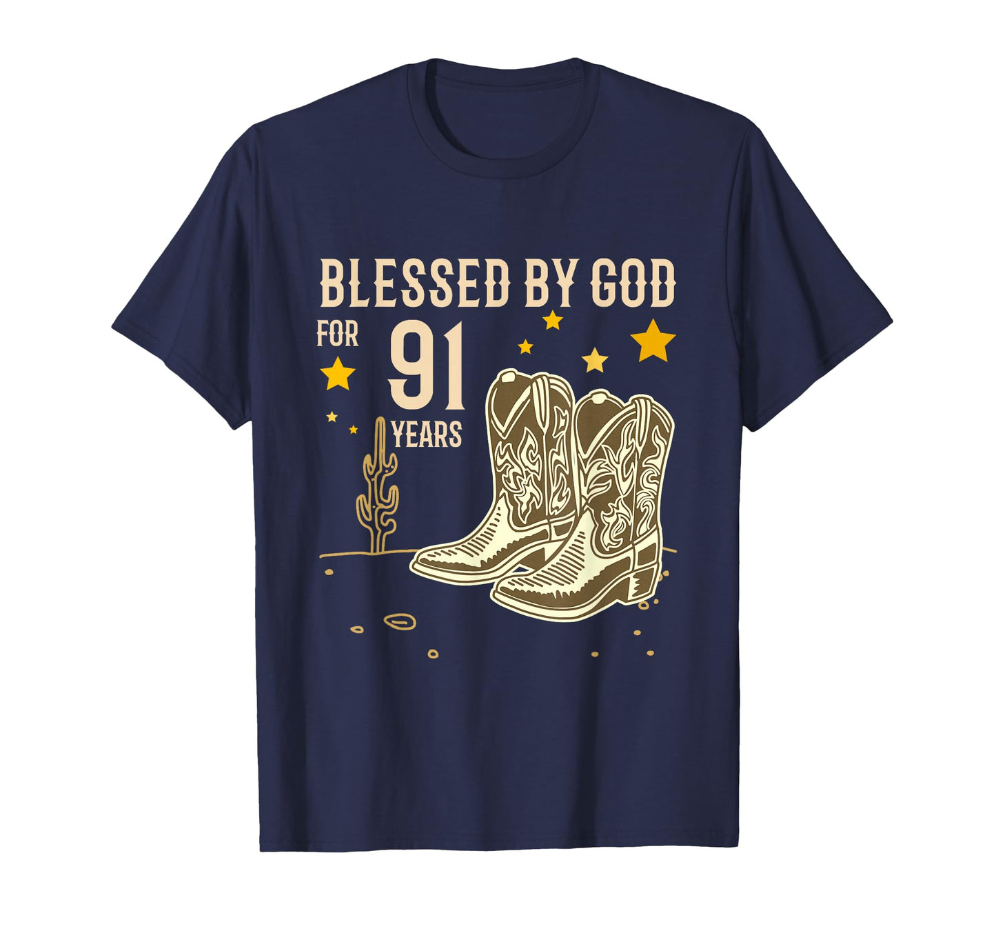 Vintage Blessed by God for 91 Years Cowboy 91st Birthday Men T-Shirt