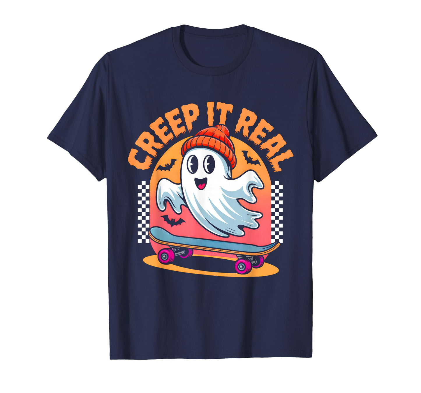 Creep It Real Halloween Skateboard Ghost Kids Boys Teens T-Shirt