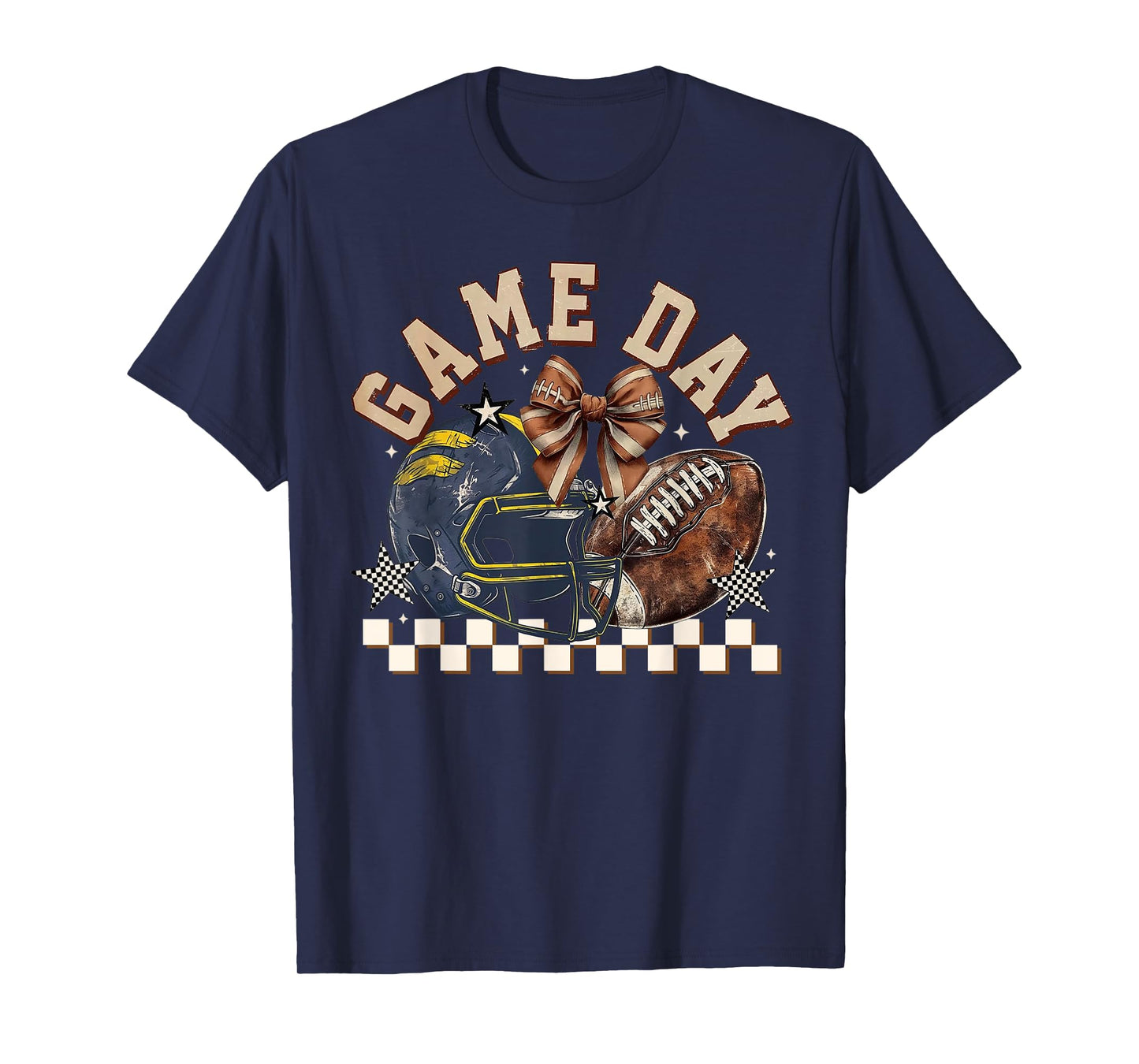 Vintage Football Mom Yellow Coquette Bow Game Day Women Girl T-Shirt