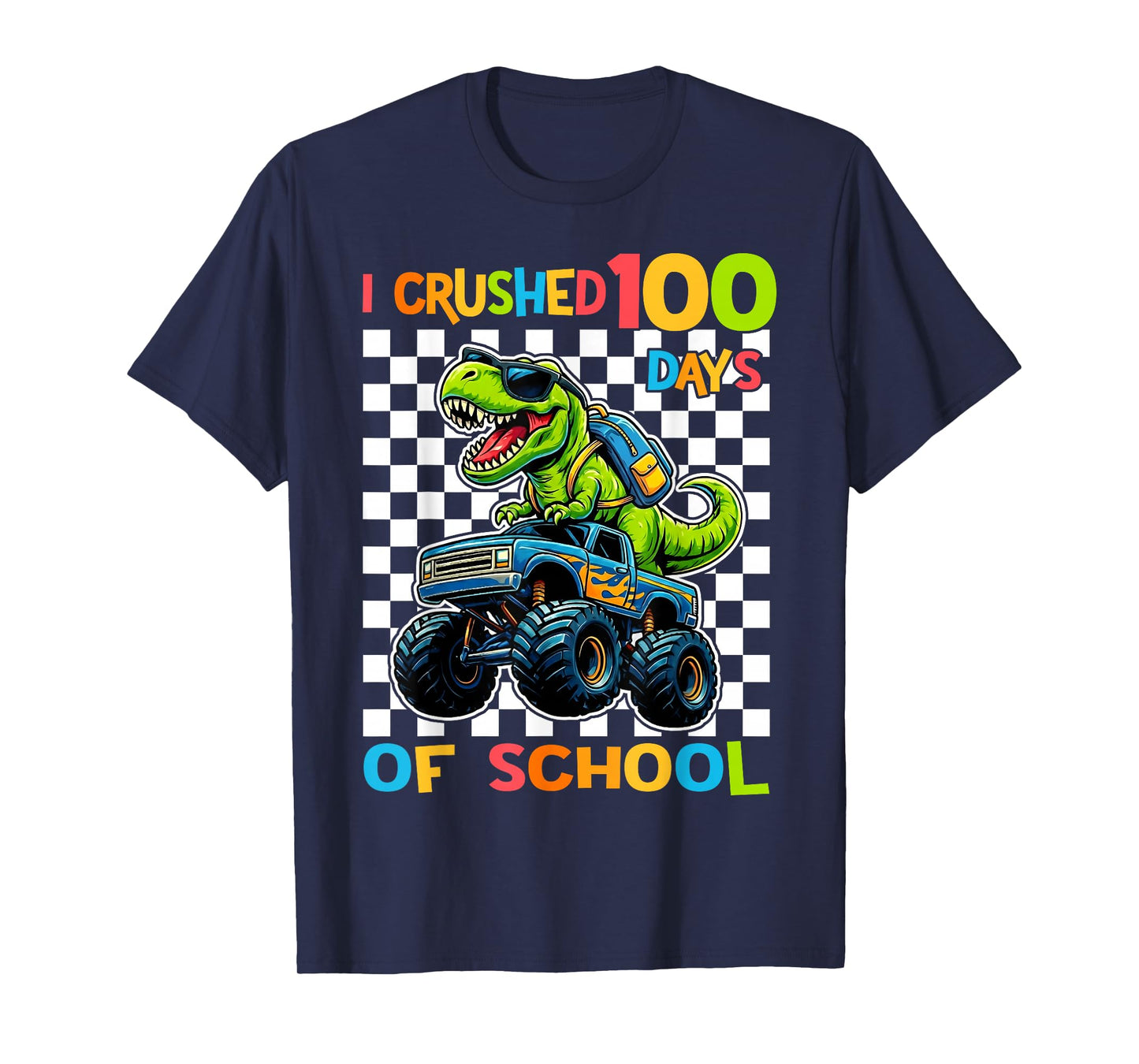 100 Days of School T-Rex Dino Monster Truck 100th Day Boys T-Shirt
