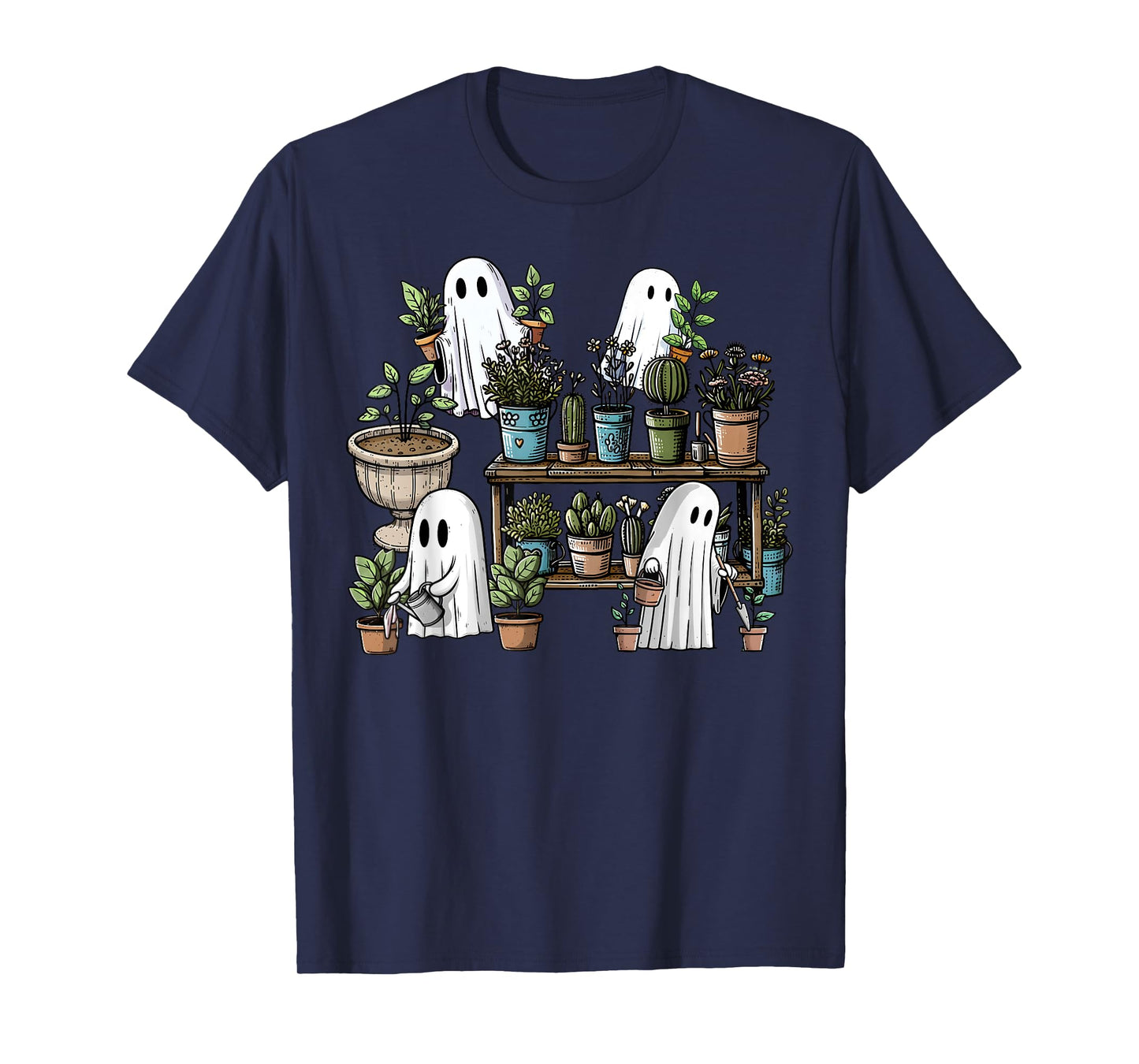 Spooky Plant Lady Halloween Ghost Garden Watering Flowers T-Shirt