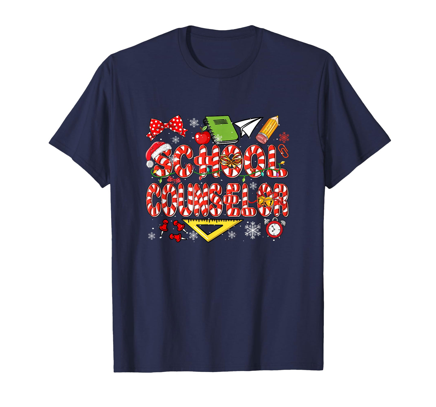 School Counselor Christmas Candy Canes Lover Funny Job Team T-Shirt