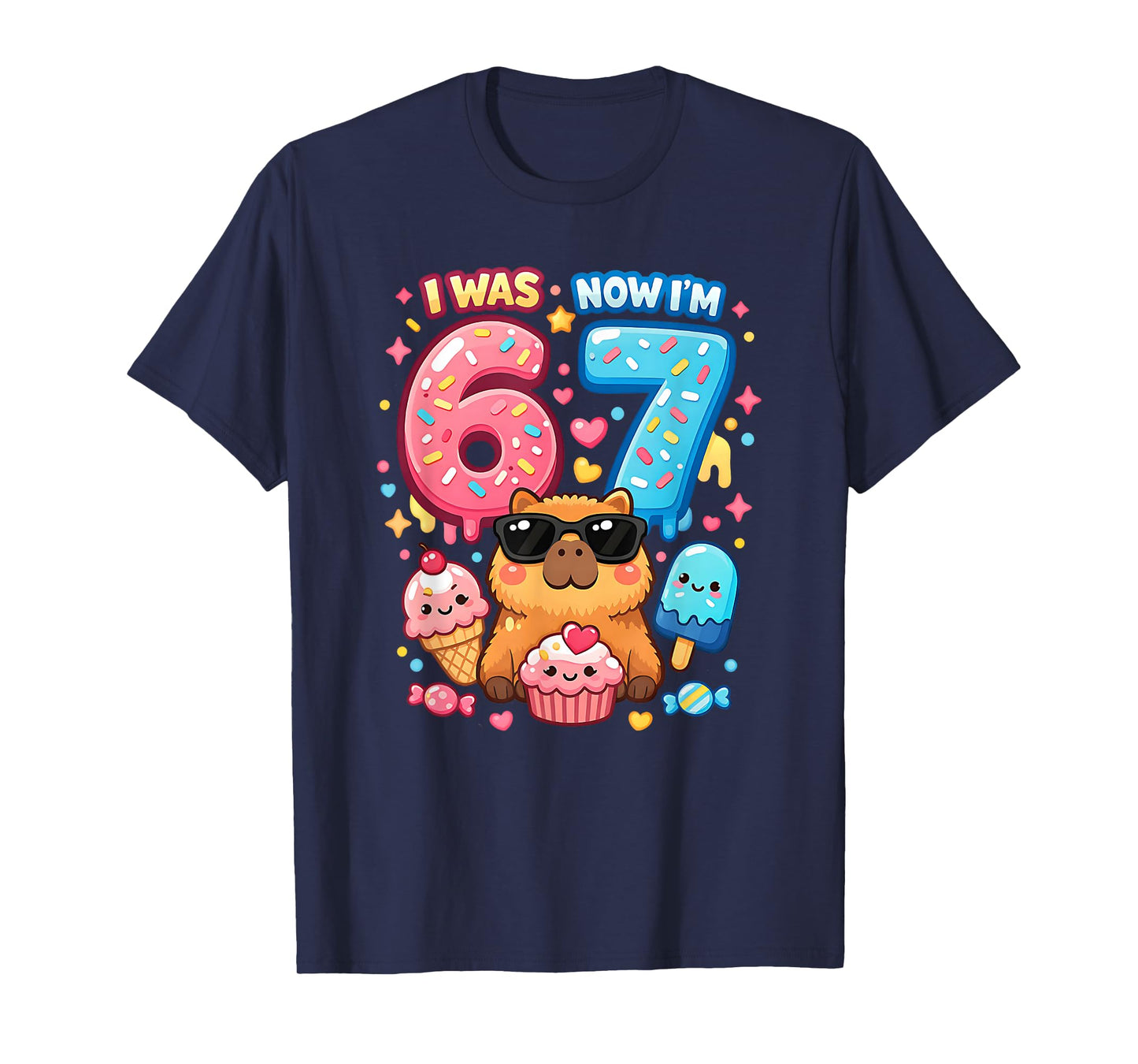 I was 6 Now I'm 7 Birthday 67 Meme Capybara Ice Cream Kawaii T-Shirt