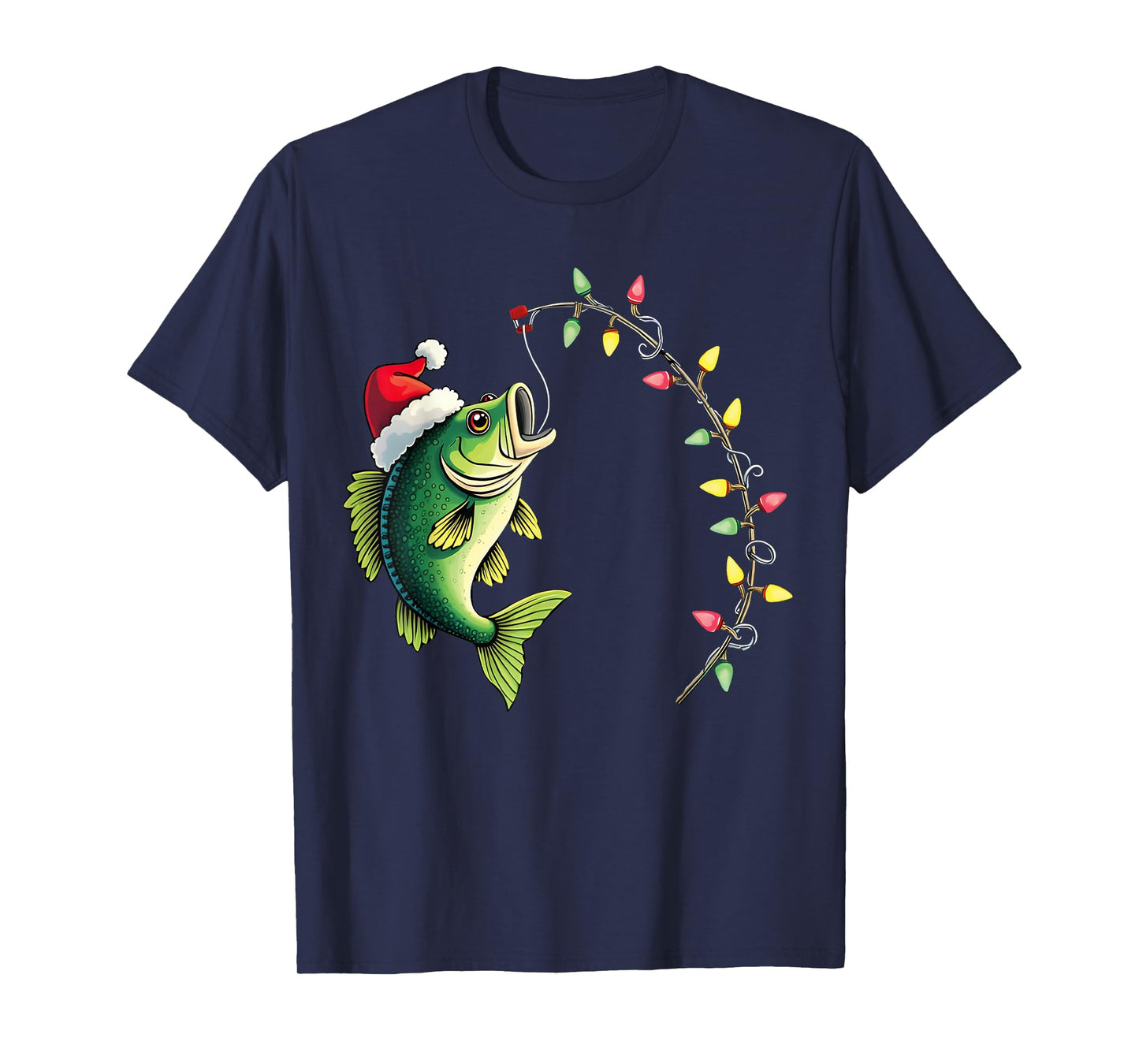 Funny Bass Fishing Santa Hat Christmas Pajama Fishermen Fish T-Shirt