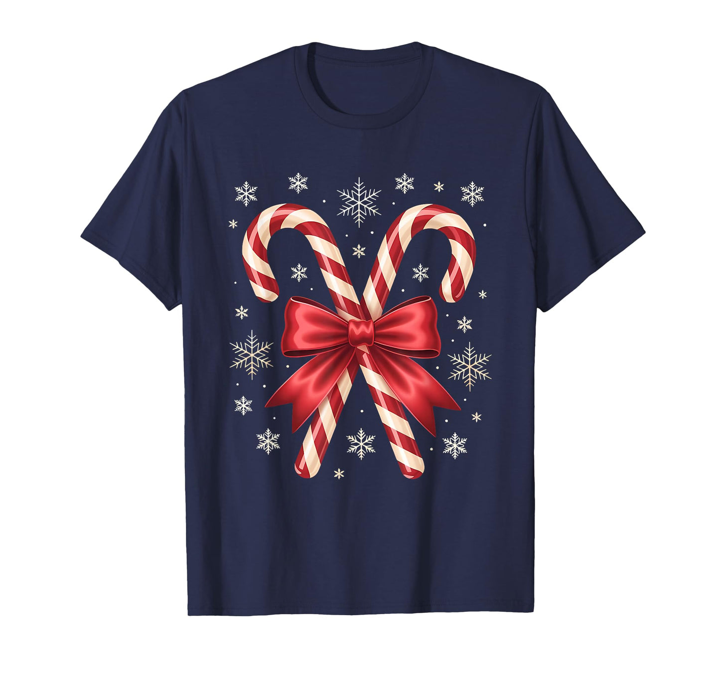 Candy Cane Christmas Season Girls Womens Retro Coquette Bow T-Shirt