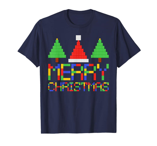 Merry Christmas Pajamas Blocks Building Lovers Boys Kids T-Shirt