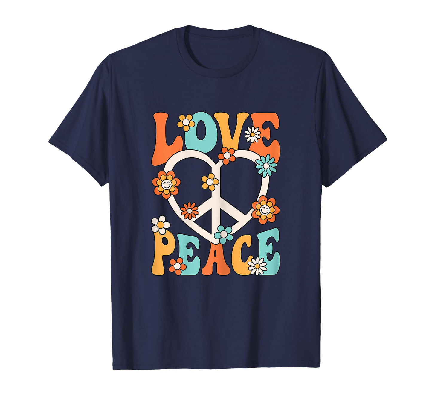 Love Peace Sign 60s 70s Outfit Hippie Groovy Women Girls T-Shirt
