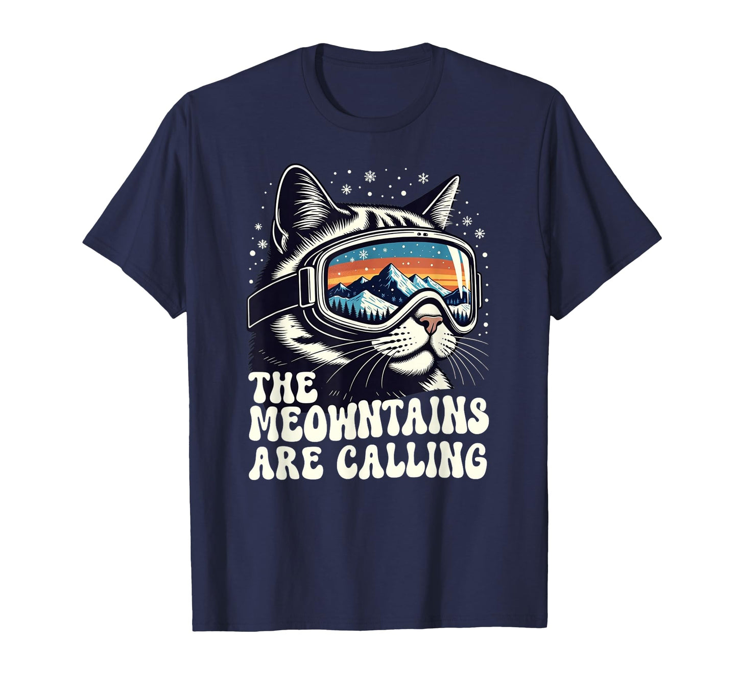 Retro Meowntains are Calling Cat Funny Snowboarding Skiing T-Shirt
