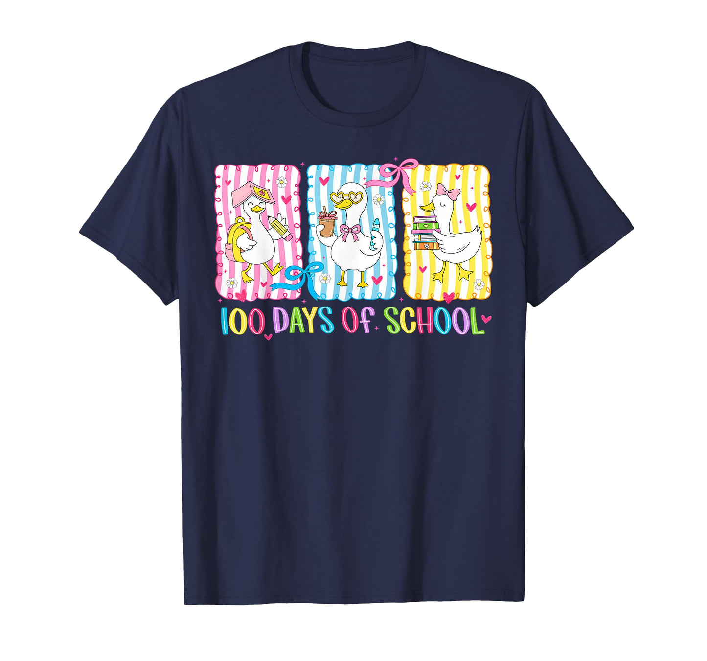 100 Days of School Goose Coquette Bow 100th Day Teacher Kids T-Shirt