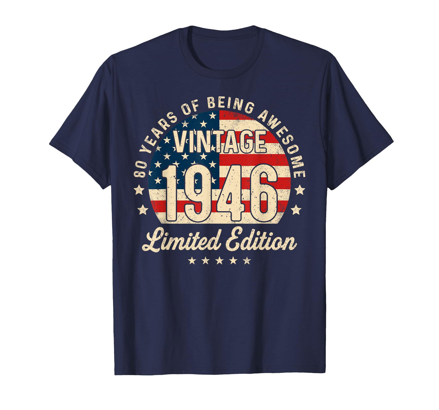 80th Birthday Vintage 1946 80 Year Old Gifts Men USA Flag T-Shirt