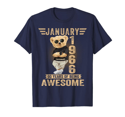 January 60th Birthday Men Women 1966 Awesome Teddy Bear T-Shirt
