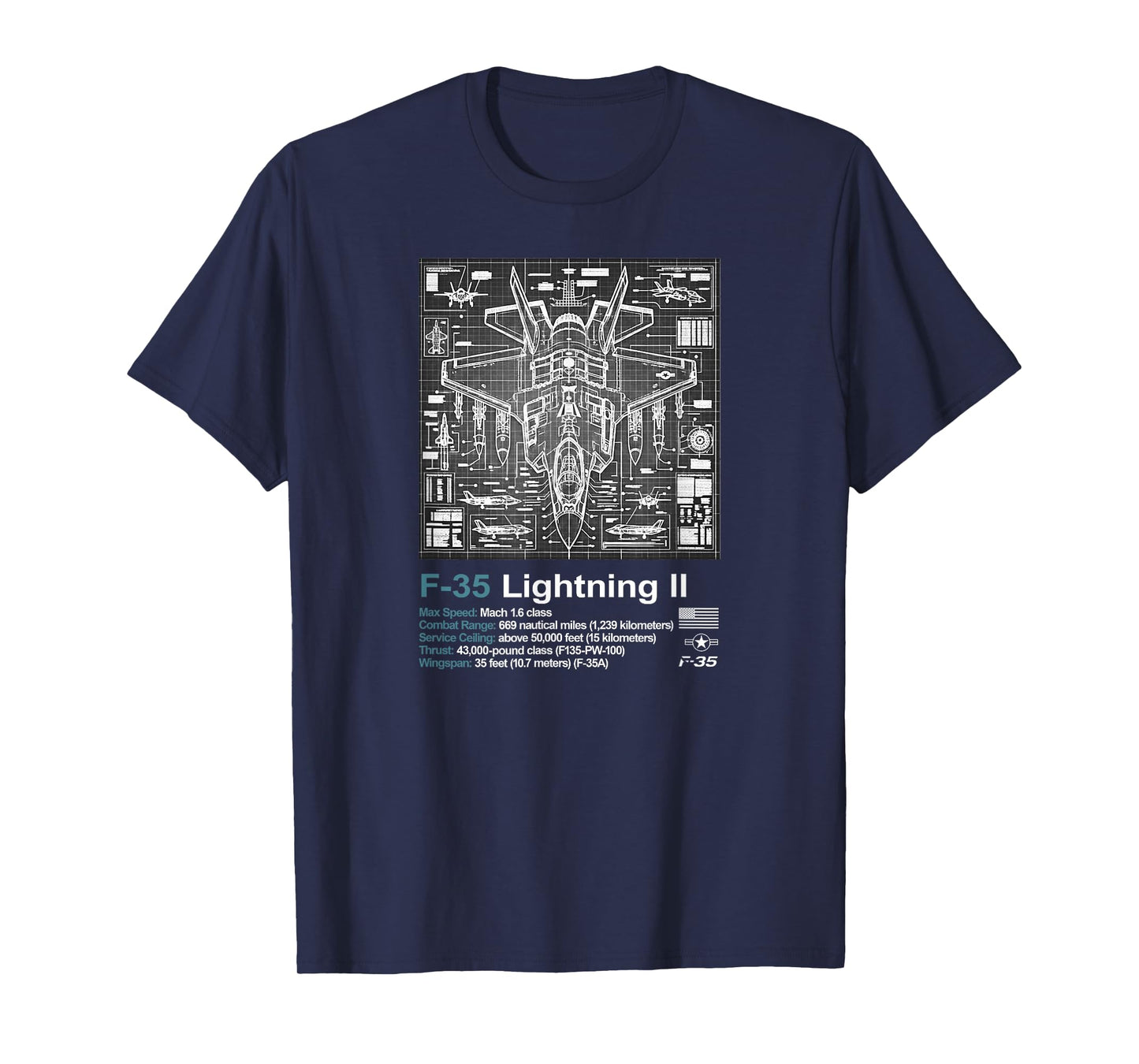 F-35 Blueprint Technical Schematic - Aviation Art Graphic T-Shirt