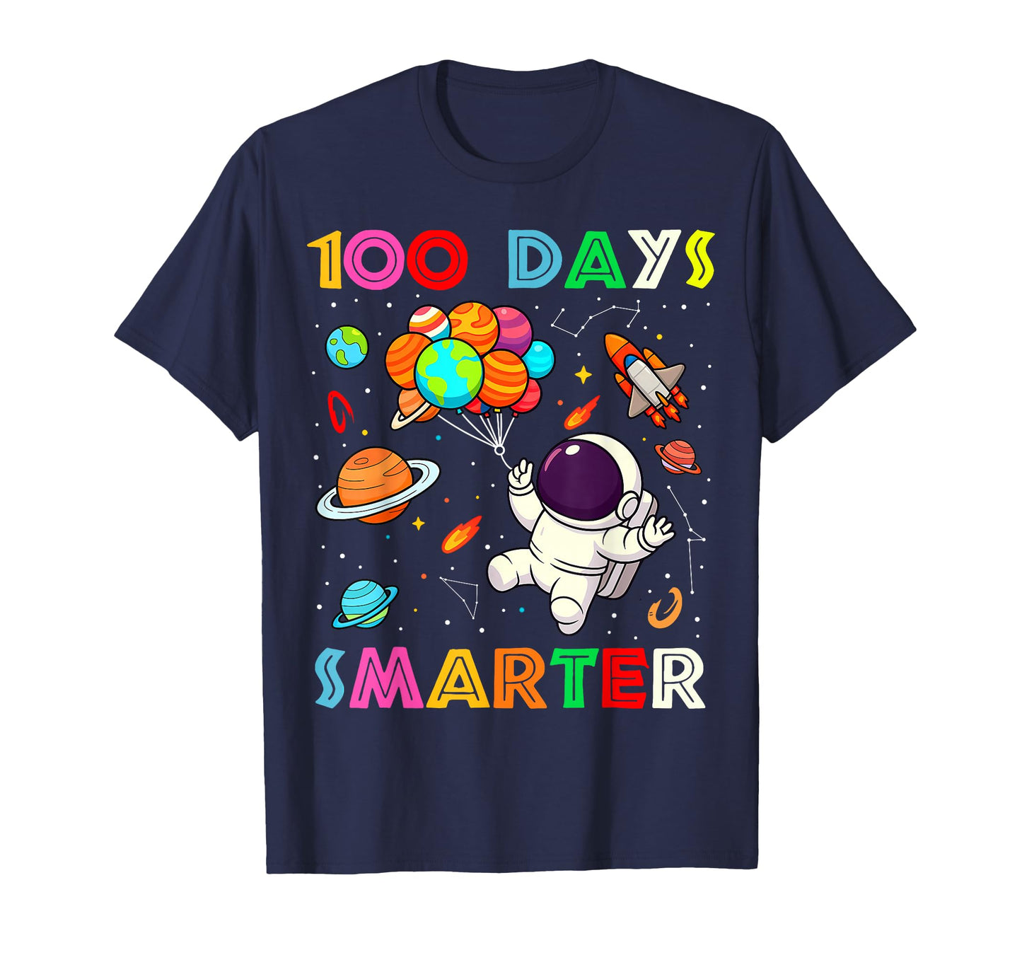 100 Days Smarter Space Astronaut 100th Day School Boys Kids T-Shirt