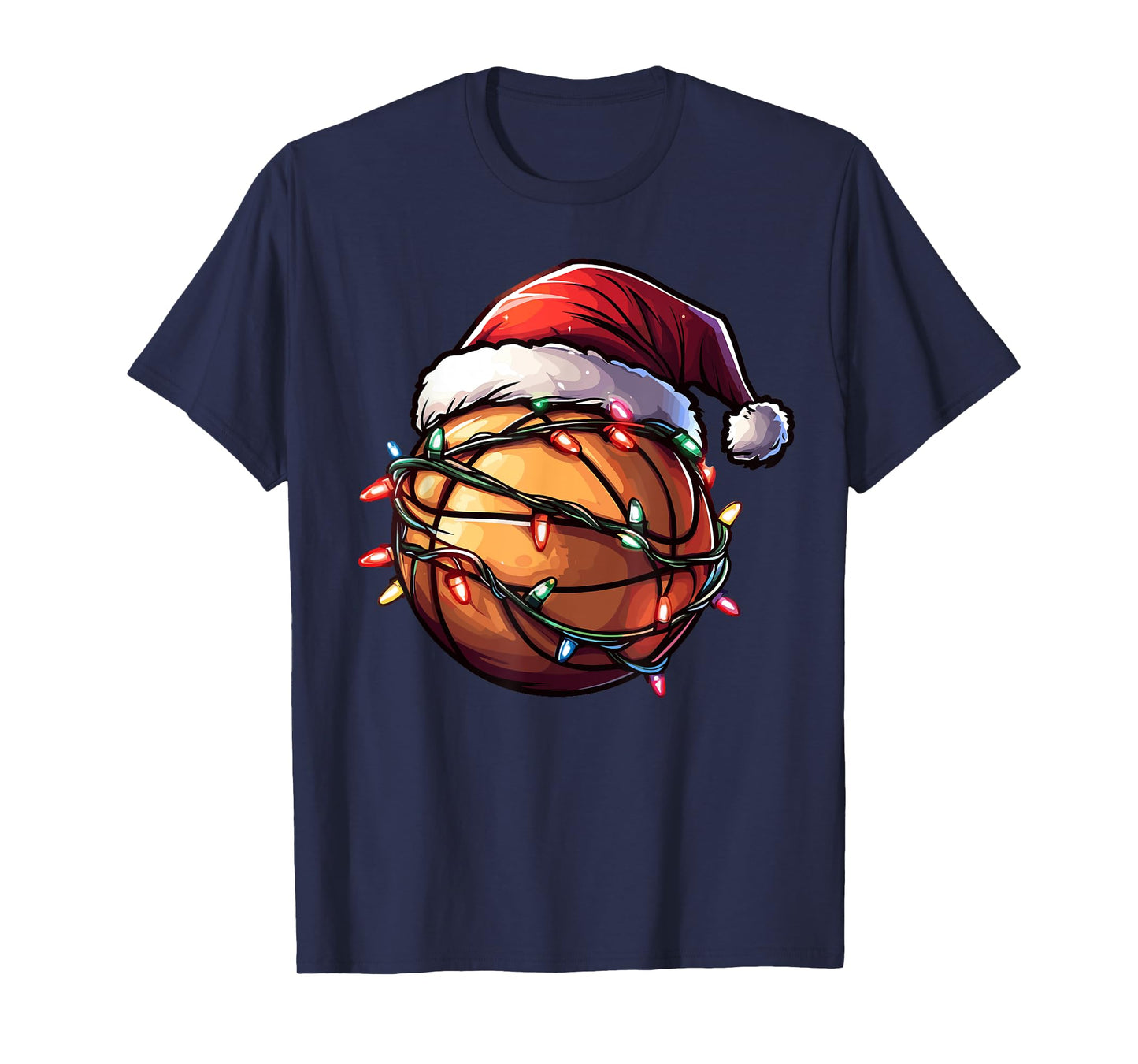 Basketball Christmas Lights Santa Hat Basketball Player Xmas T-Shirt