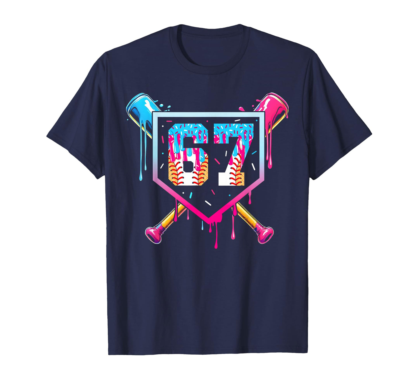 Baseball Ice Cream Drip Number 67 Player 67th Birthday T-Shirt