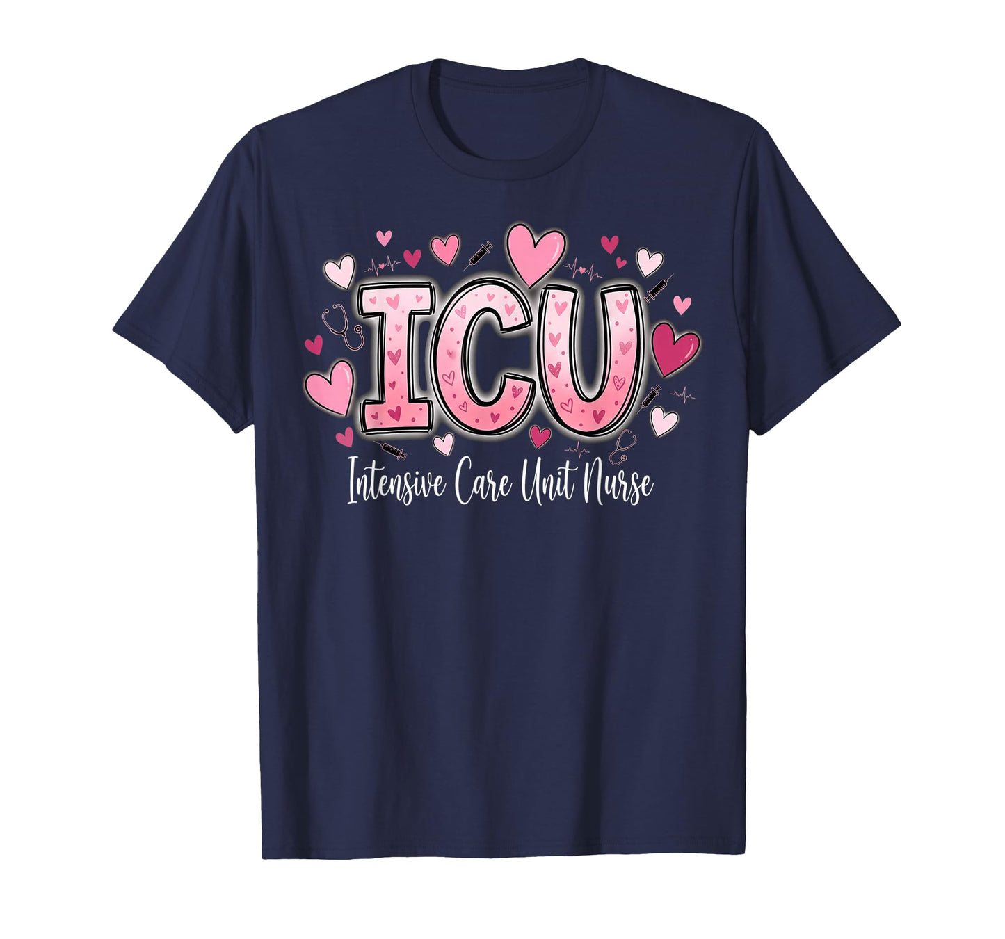 Cute Hearts ICU Valentine Nurse Valentines Day Shirt Nurses T-Shirt