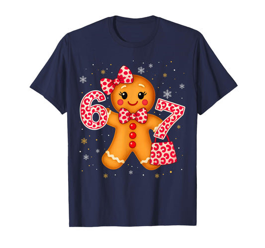 Cute 6 7 Christmas Leopard Bow Gingerbread Girls Womens T-Shirt