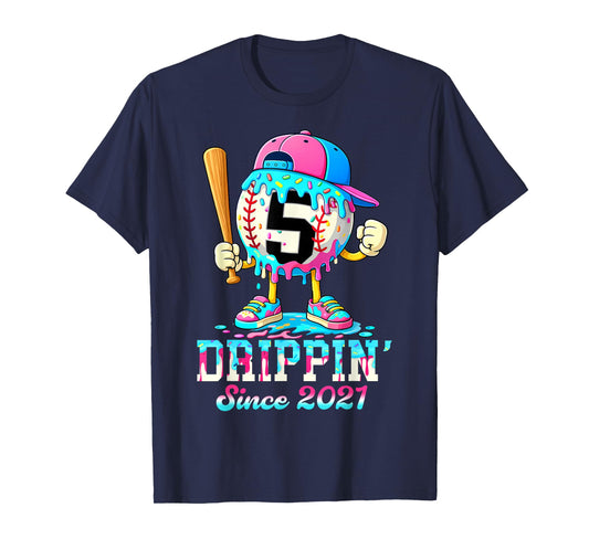 Baseball 5 Years Old Since 2021 Ice Cream 5th Birthday Boys T-Shirt