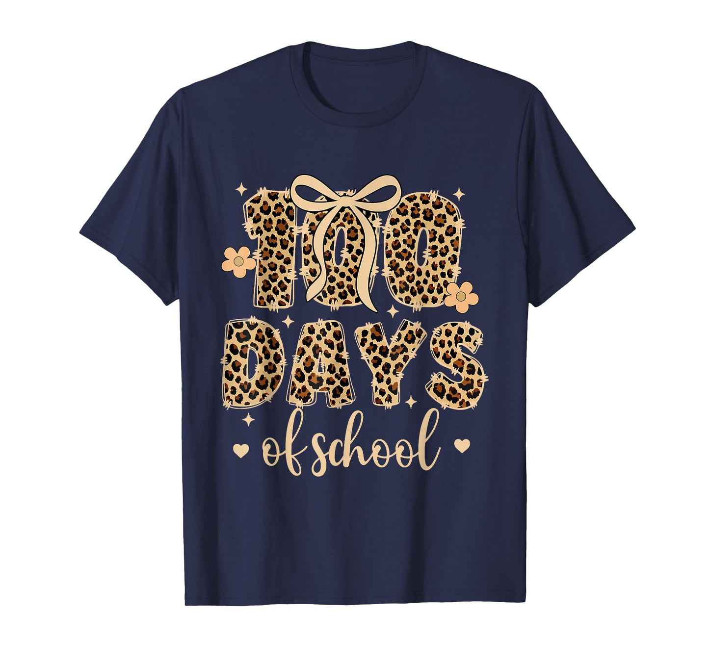 Funny Teacher 100 Days of School Leopard Pencil Coquette Bow T-Shirt
