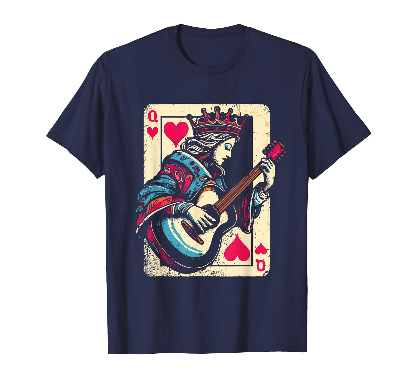 Queen Of Hearts Guitarist - Vintage Guitar Card Game Lover T-Shirt