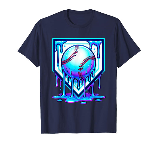 Baseball Drip Ice Cream Blue Glow Melt Ball Graphic T-Shirt