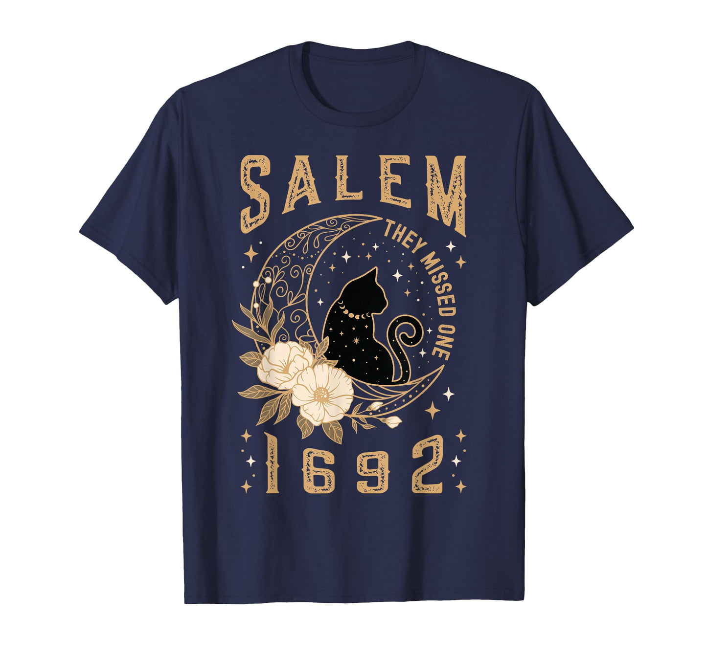 Salem 1692 They Missed One Witch Trial Black Cat Moon Witchy T-Shirt