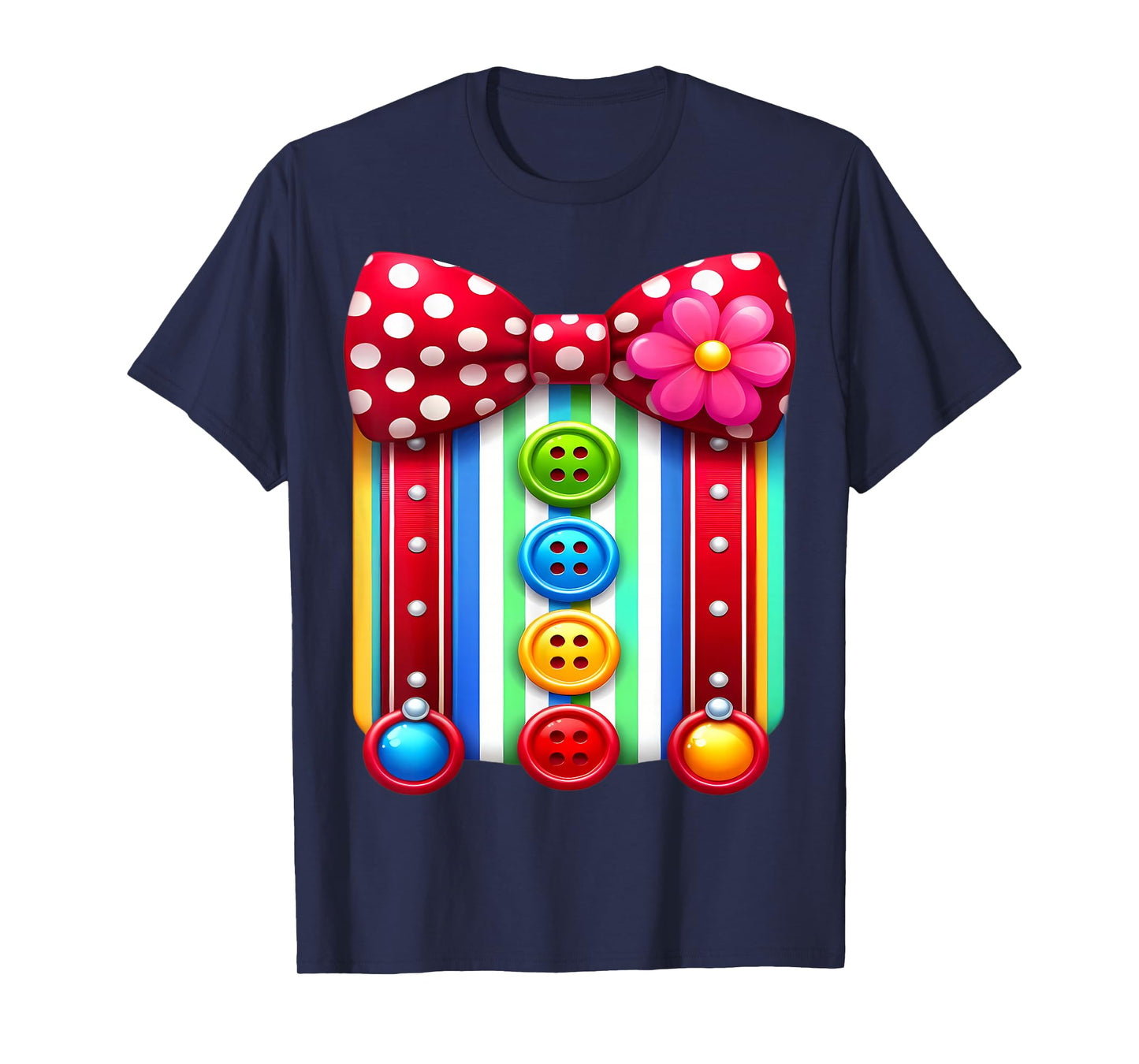 Colorful Clown Costume Funny Bow Tie and Buttons Design T-Shirt