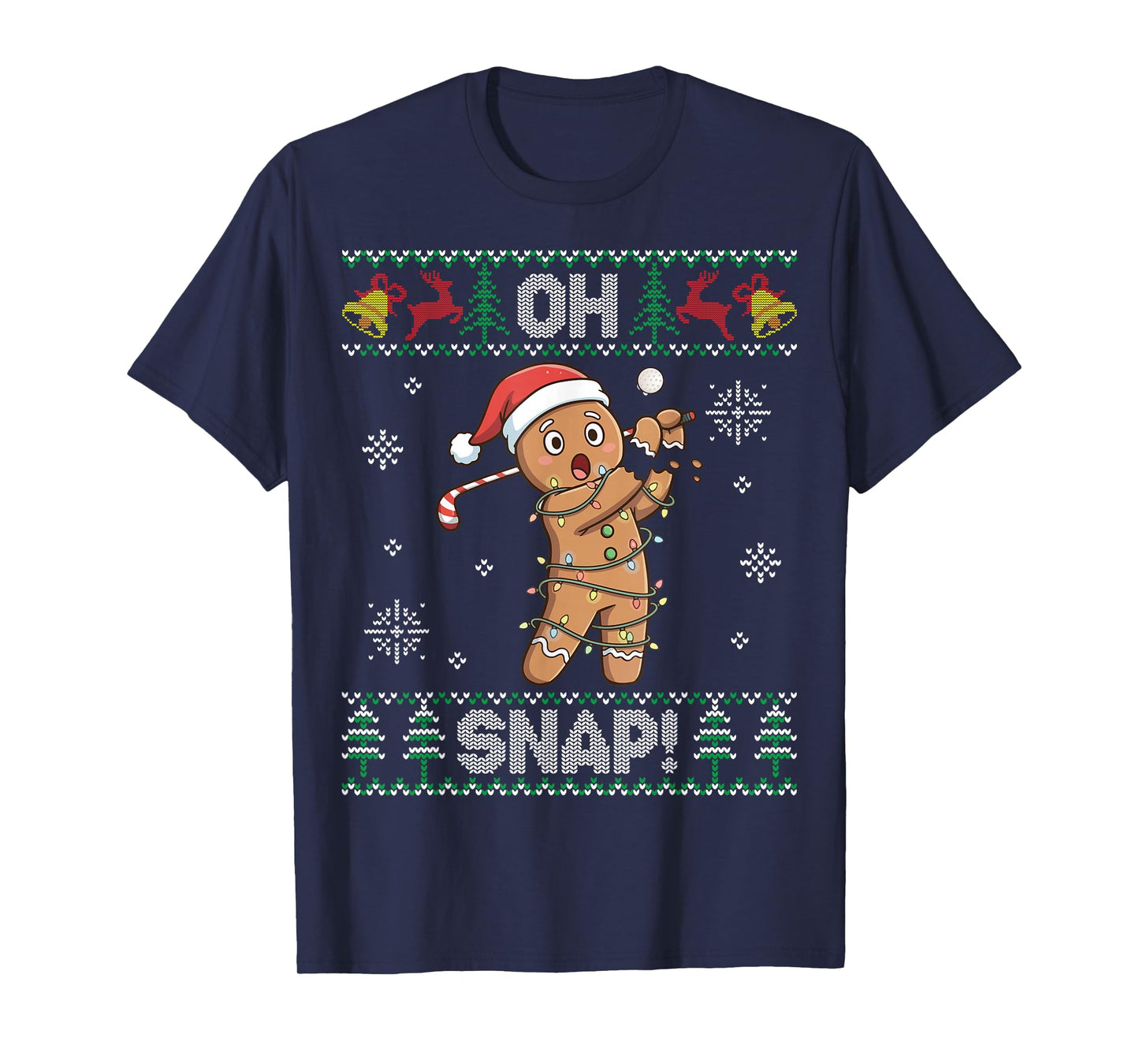Gingerbread Golf Christmas Cookie Oh Snap Santa Ugly Sweater T-Shirt