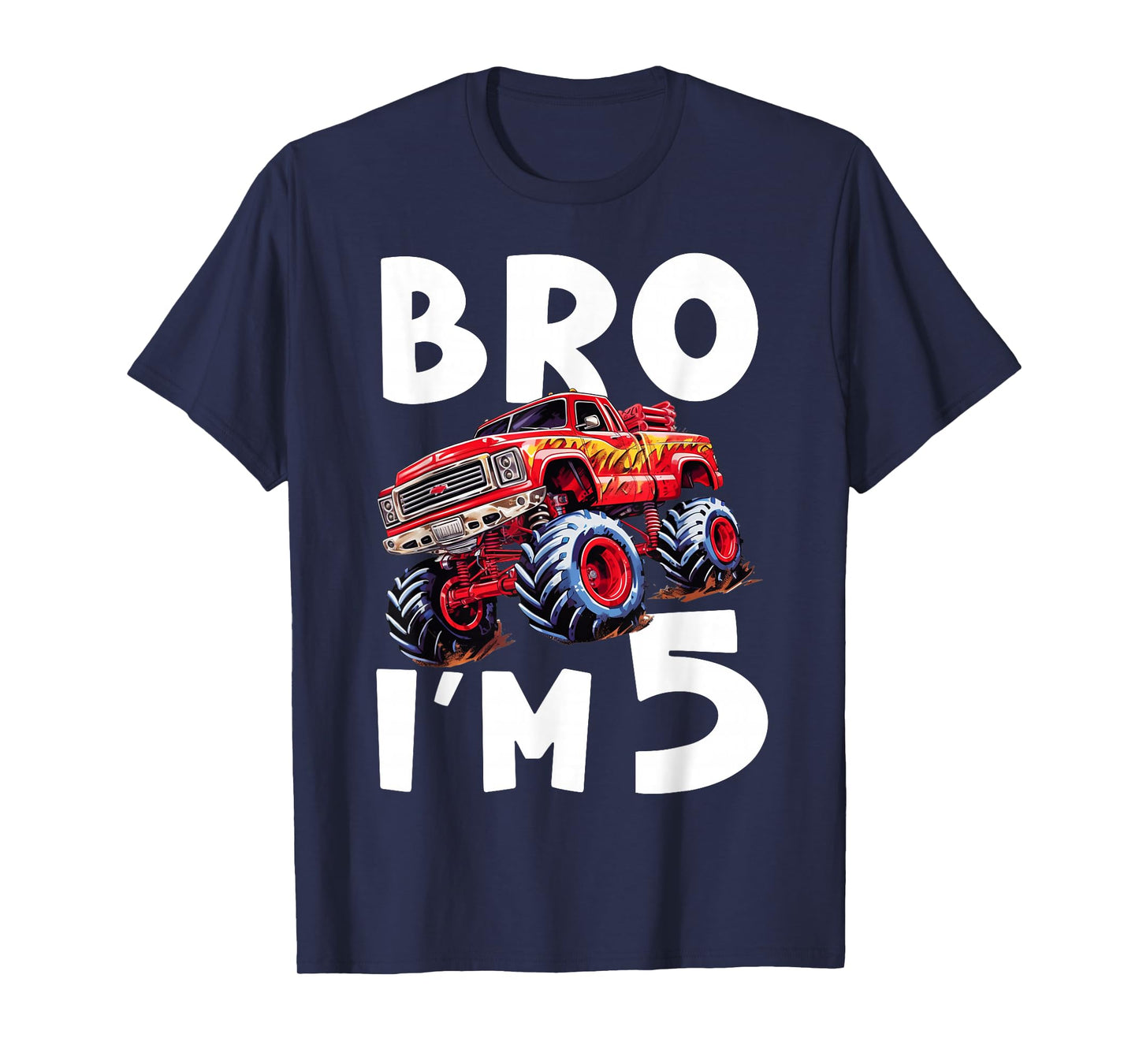 5th Birthday Boy Bro I’m 5 Year Old Monster Trucks Five Bday T-Shirt