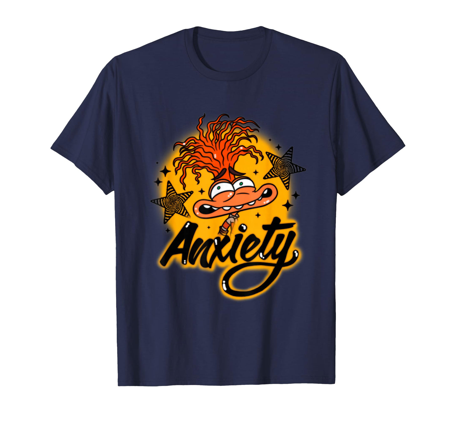 Disney Pixar Inside Out 2 Anxiety with Stars Orange Retro T-Shirt