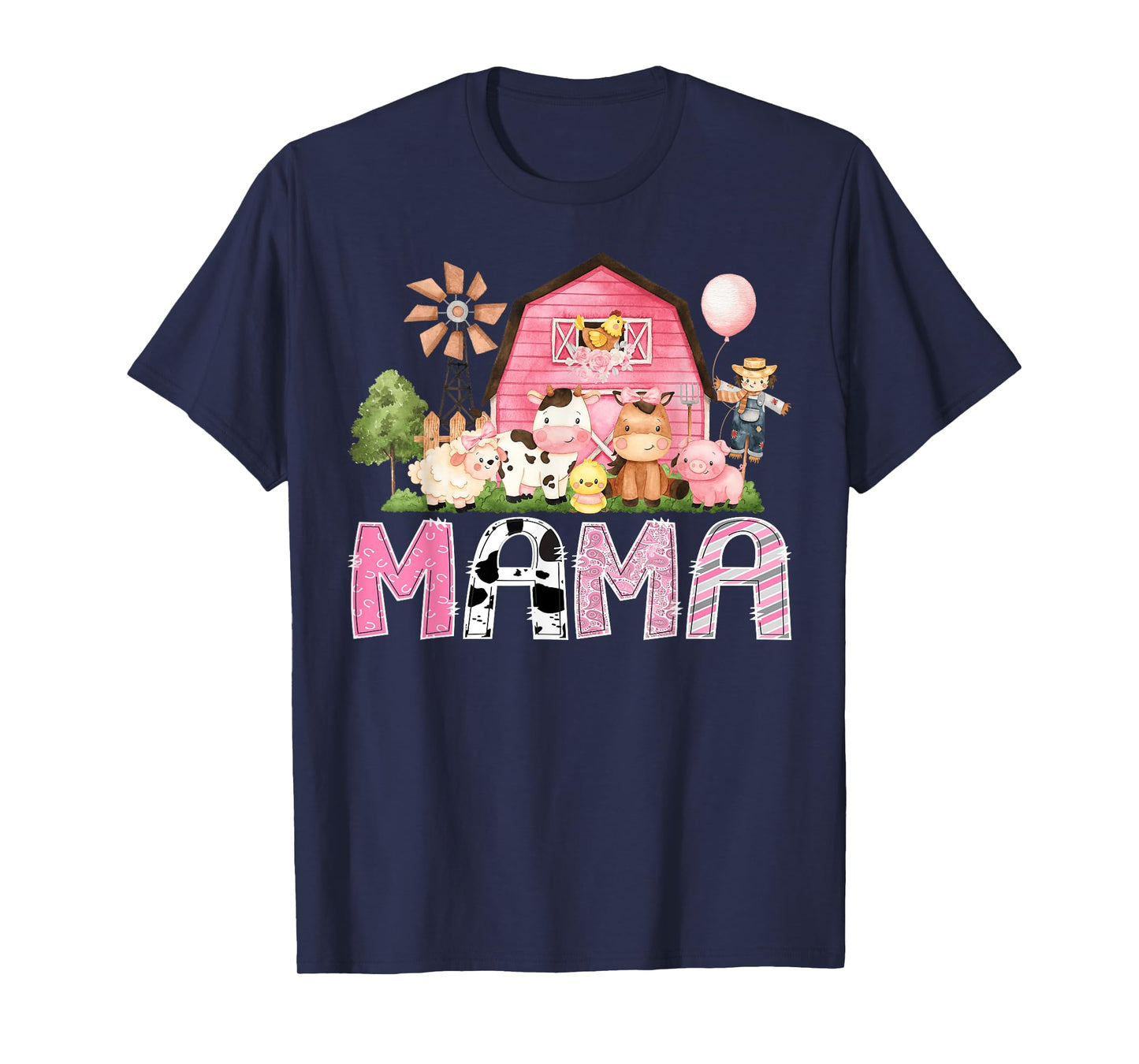 Mama Pink Farm Cow Birthday Girl Matching Family T-Shirt