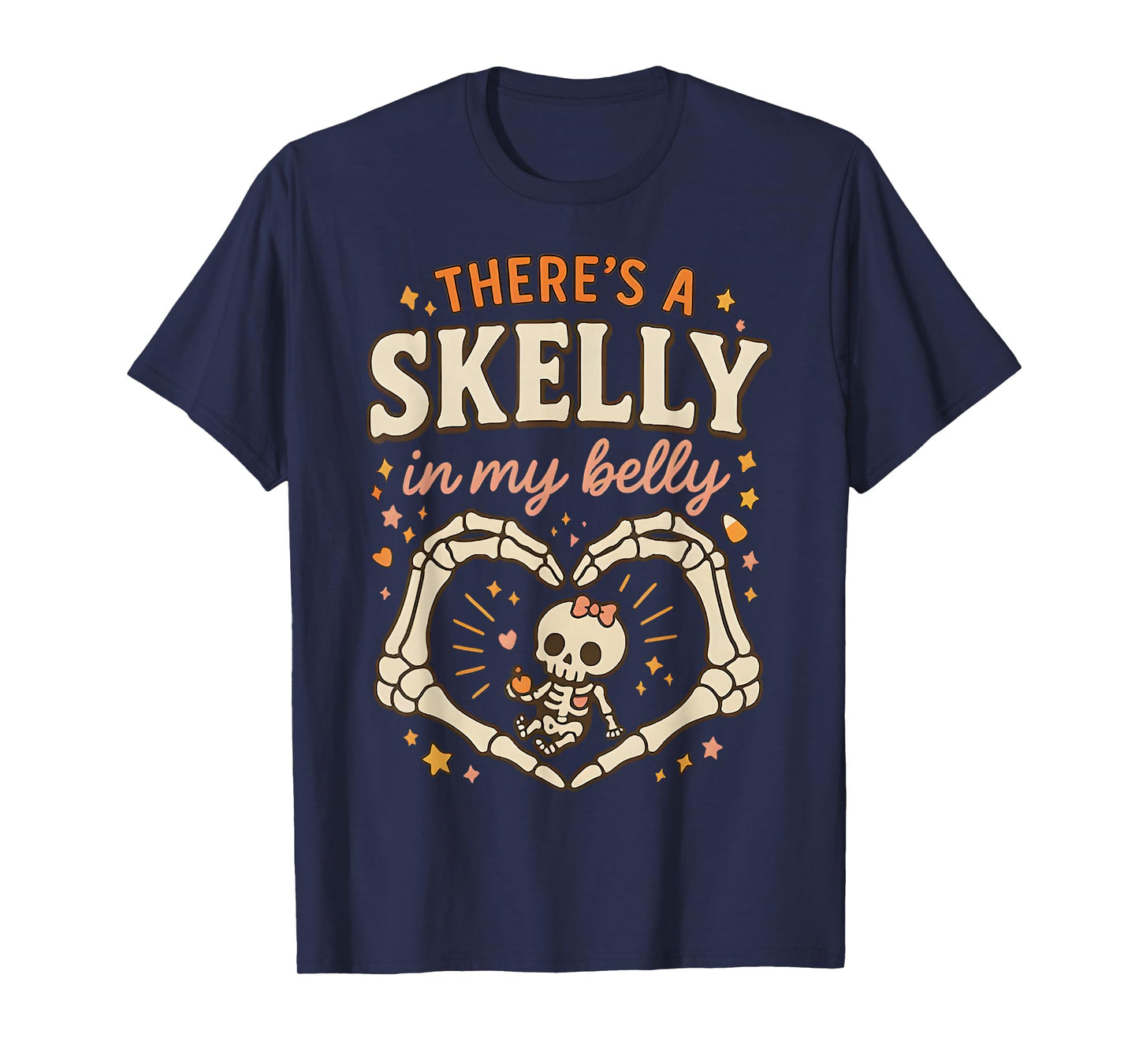 There's Skelly in My Belly Pregnant Funny Skeleton Halloween T-Shirt