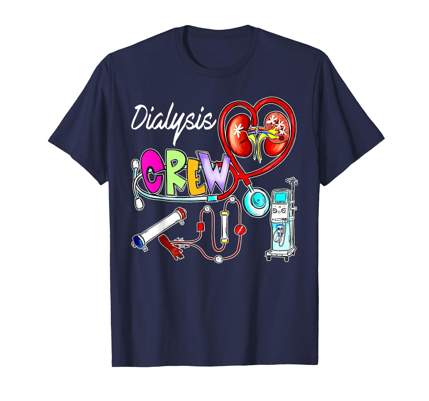 Dialysis Crew Stethoscope Heart Kidney Nephrology Technician T-Shirt, Small, Black