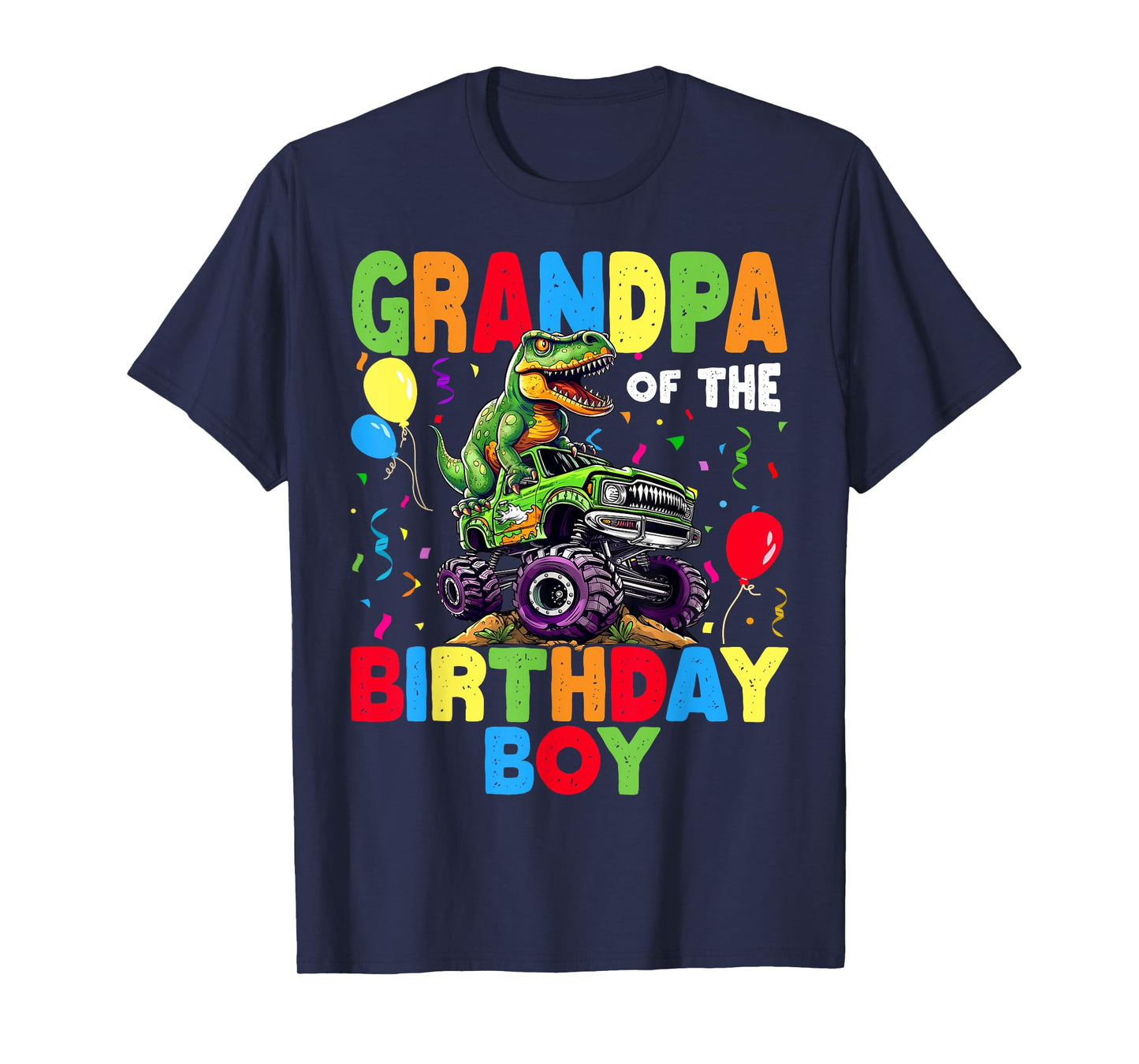Grandpa Of The Birthday Boy Dinosaur T-Rex Monster Truck T-Shirt