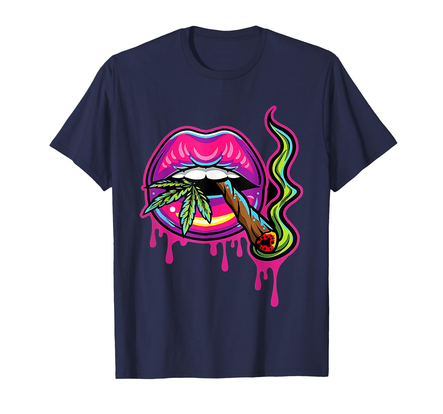 Lips Sexy Smoker Blunt Weed Teeth Marijuana Leaf 420 T-Shirt