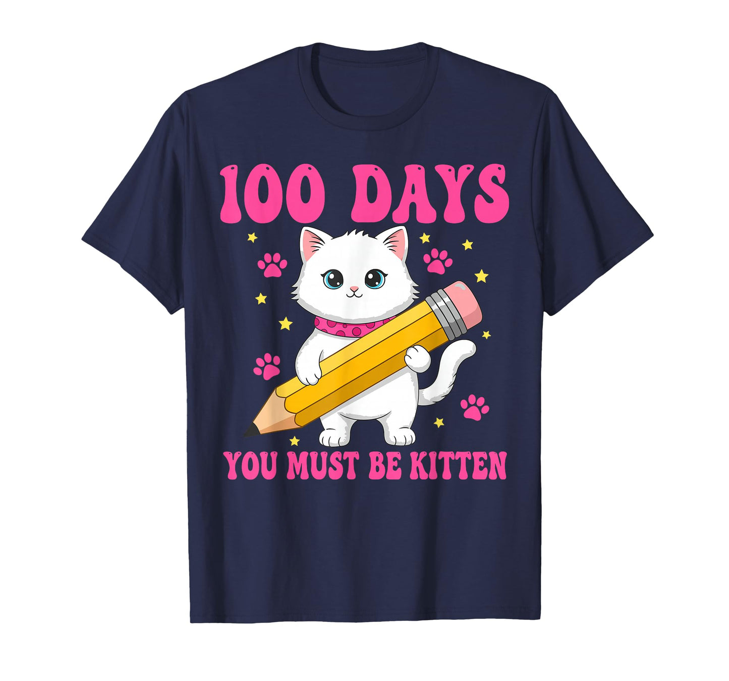 Kids 100 Days of School Cat for Girls 100th Day School Pink T-Shirt