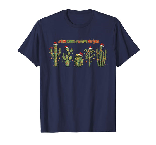 Merry Cactus Happy New Year Cactus Lover Gardener Cactus T-Shirt