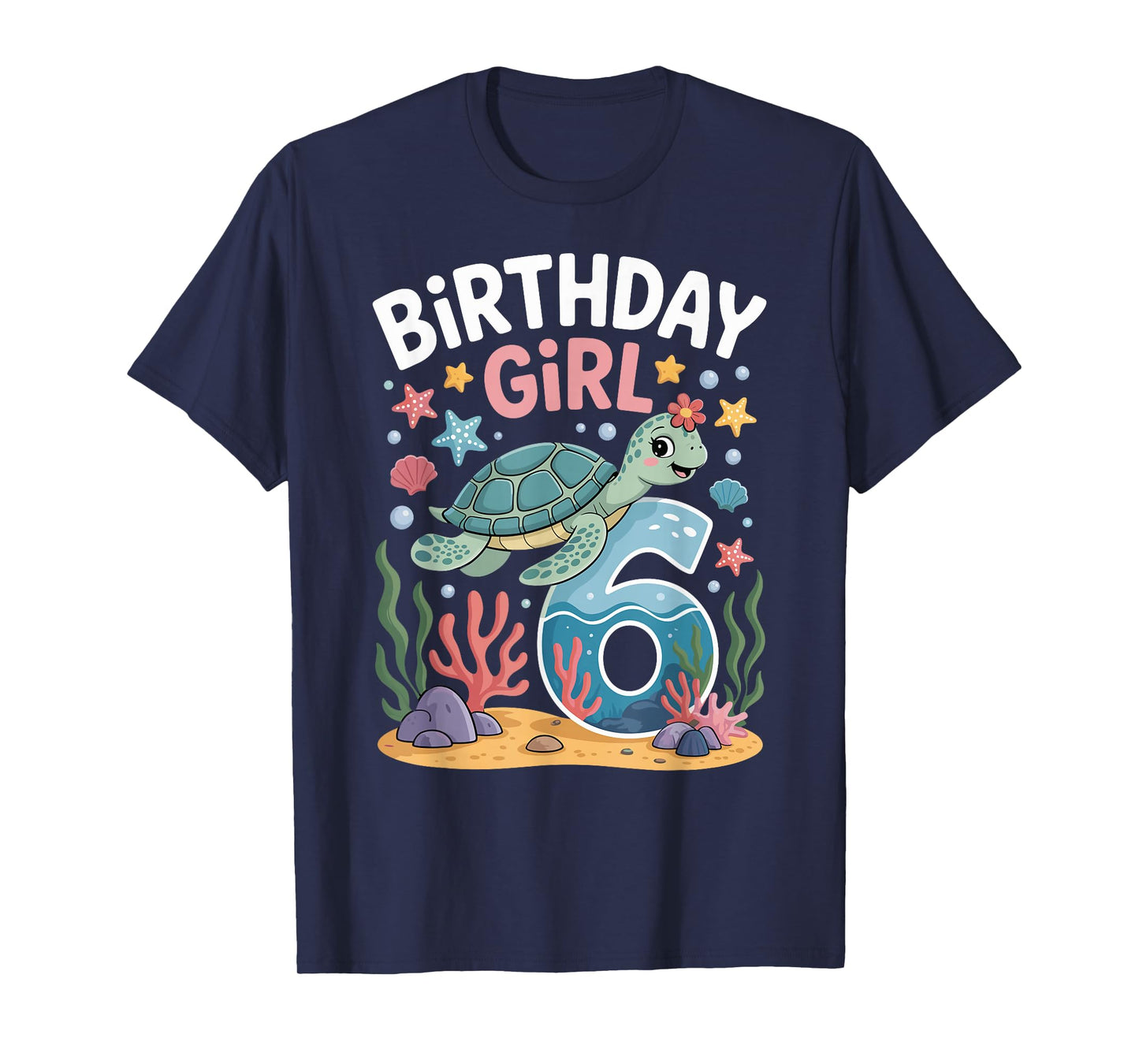 Birthday Girl 6th Sea Turtle Ocean Theme T-Shirt