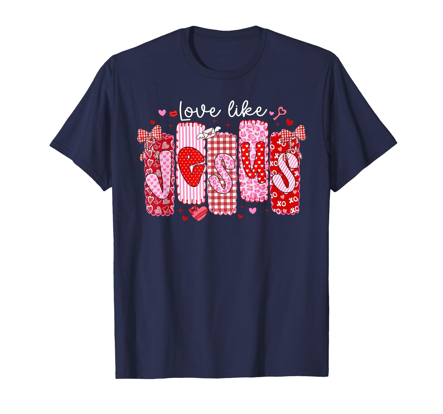 Valentine Preppy Love Like Jesus Bow Christian Girl Women T-Shirt