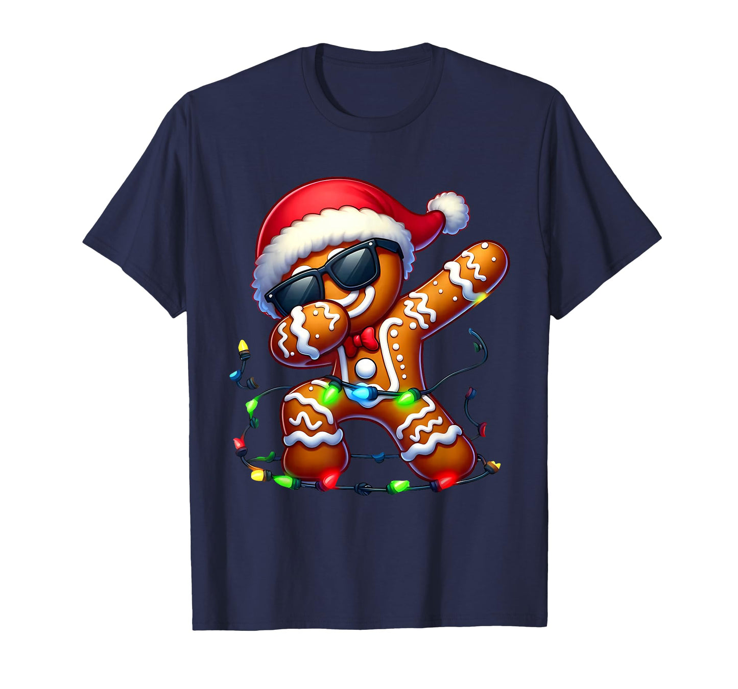 Dabbing Christmas Gingerbread Cookie Santa Hat Xmas Light T-Shirt
