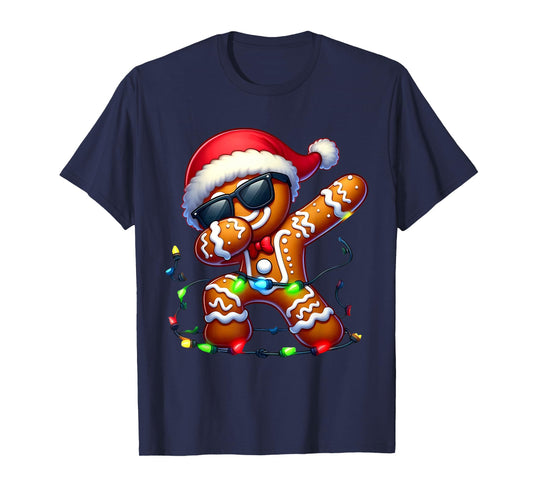 Dabbing Christmas Gingerbread Cookie Santa Hat Xmas Light T-Shirt