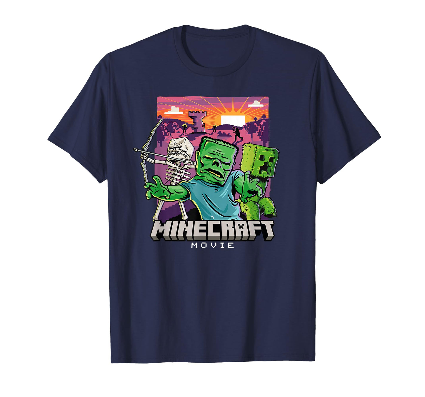 A Minecraft Movie Skeleton Zombie & Creeper Cartoon Style T-Shirt